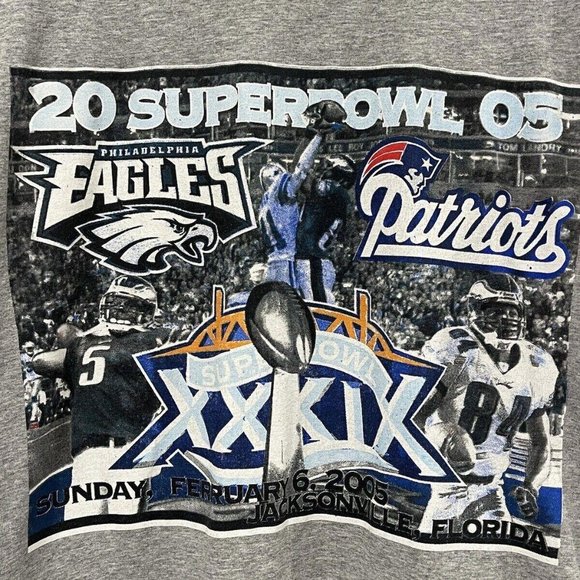 VINTAGE 2005 Super Bowl Shirt Adult XL Gray NFL Eagles Vs Patriots Mens Y2K - Picture 2 of 4